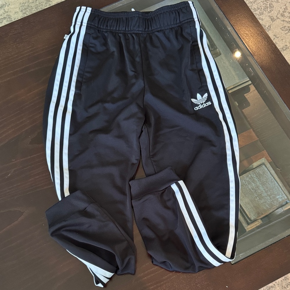 Adidas Kids Black Joggers with White Stripes